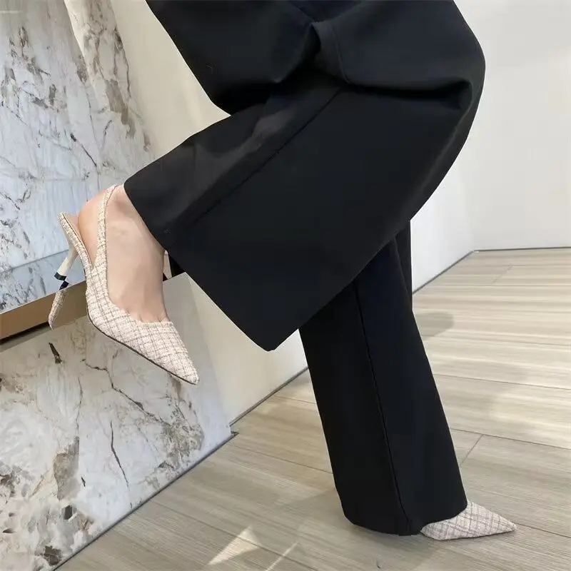 Fashion brand designed knitted platform heels for women, pointed-toe party shoes, comfortable large-size summer stiletto sandals