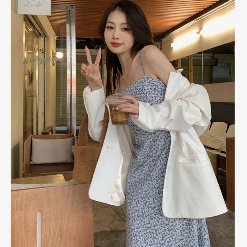 Women Summer Slip Long Dress Lady Floral Blue Slim French Style Dress Female Vintage Vacation Dress