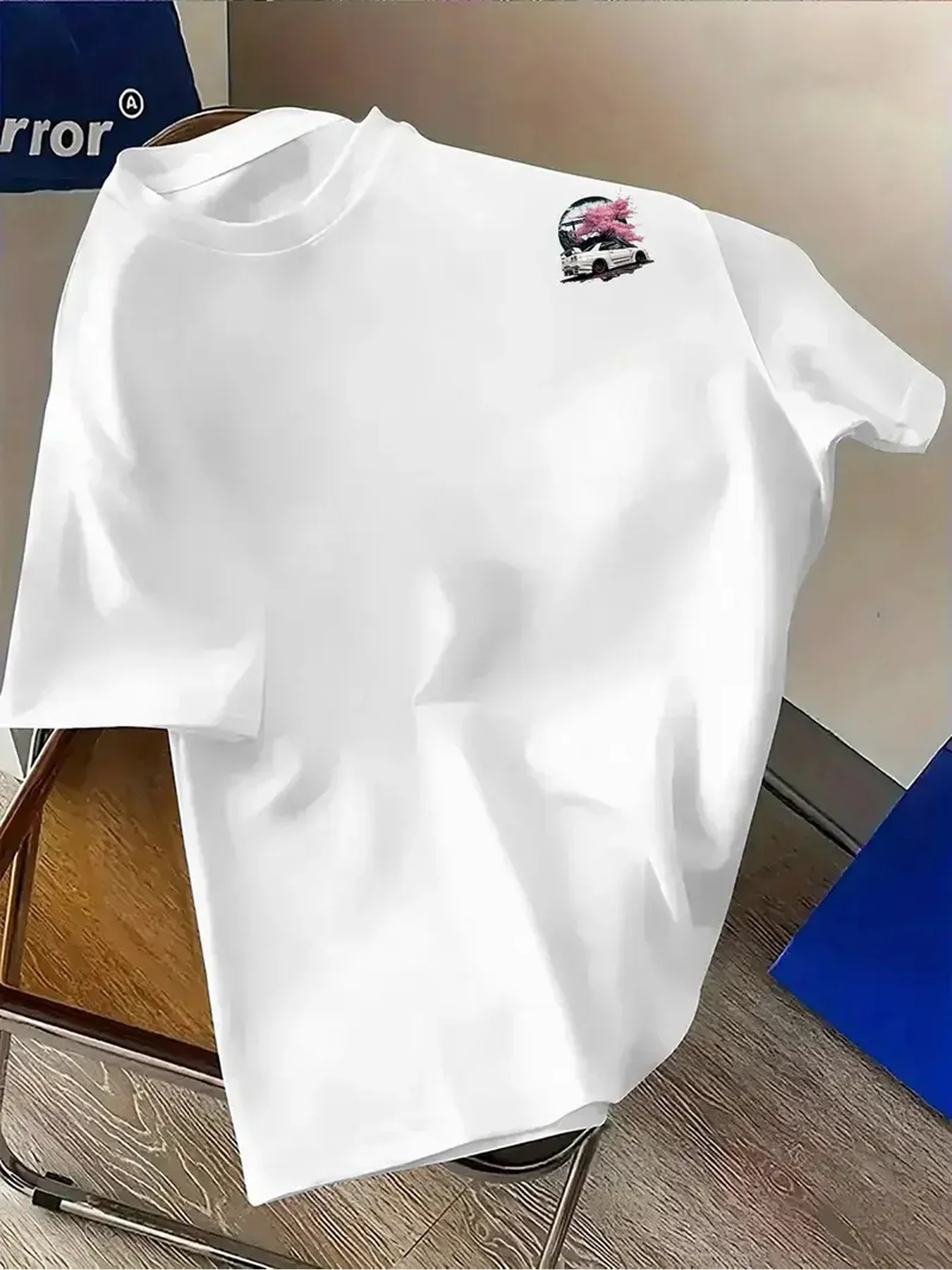 Unique JDM Sports Car and Cherry Blossom Print on Breathable Comfortable 100% Cotton Mens T shirt Great Summer Casual Hangouts