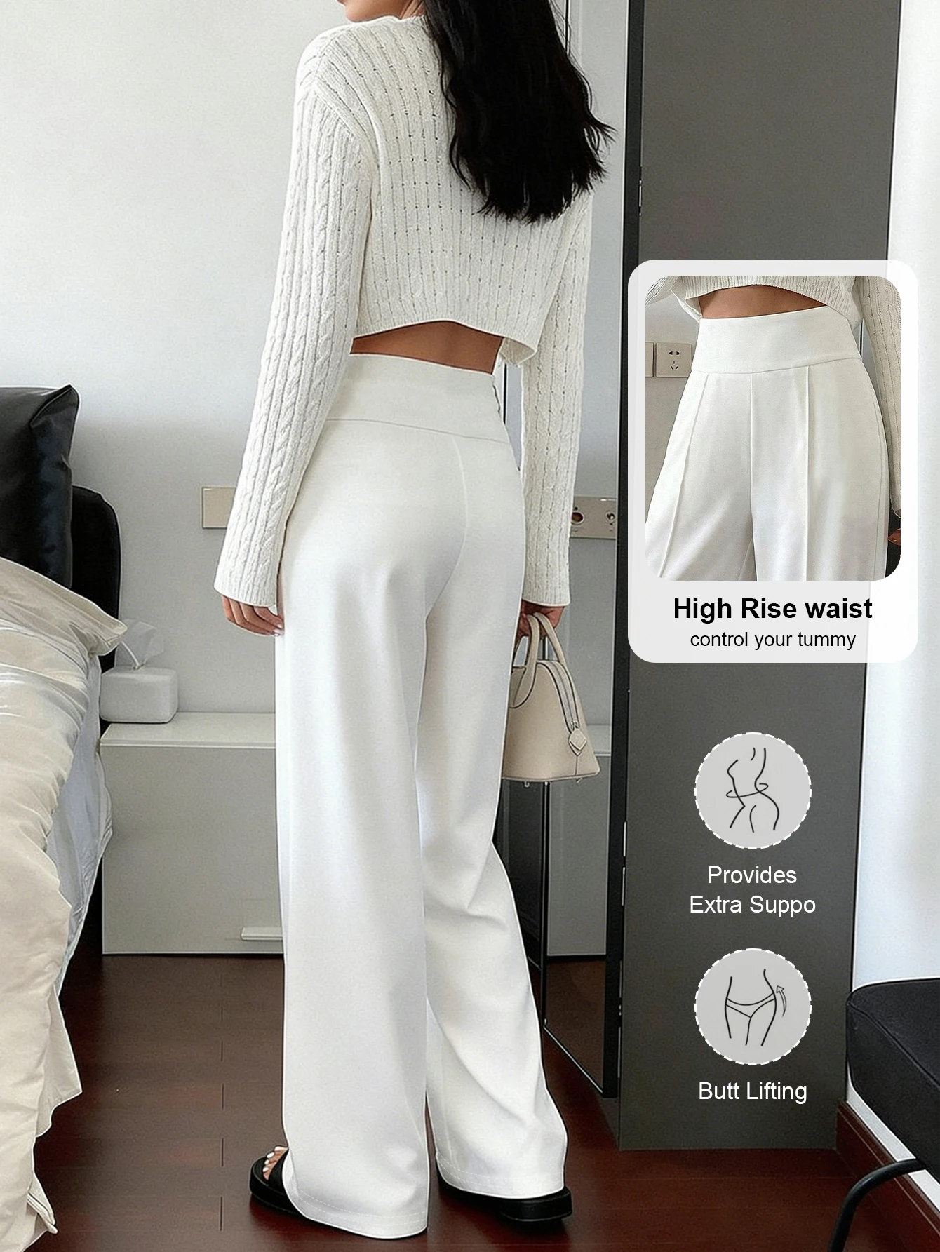 Women Loose Straight Leg Pants Minimalist White Casual Long Pants Slimming Cargo Pants With Stripe Design Standard Size Suitable