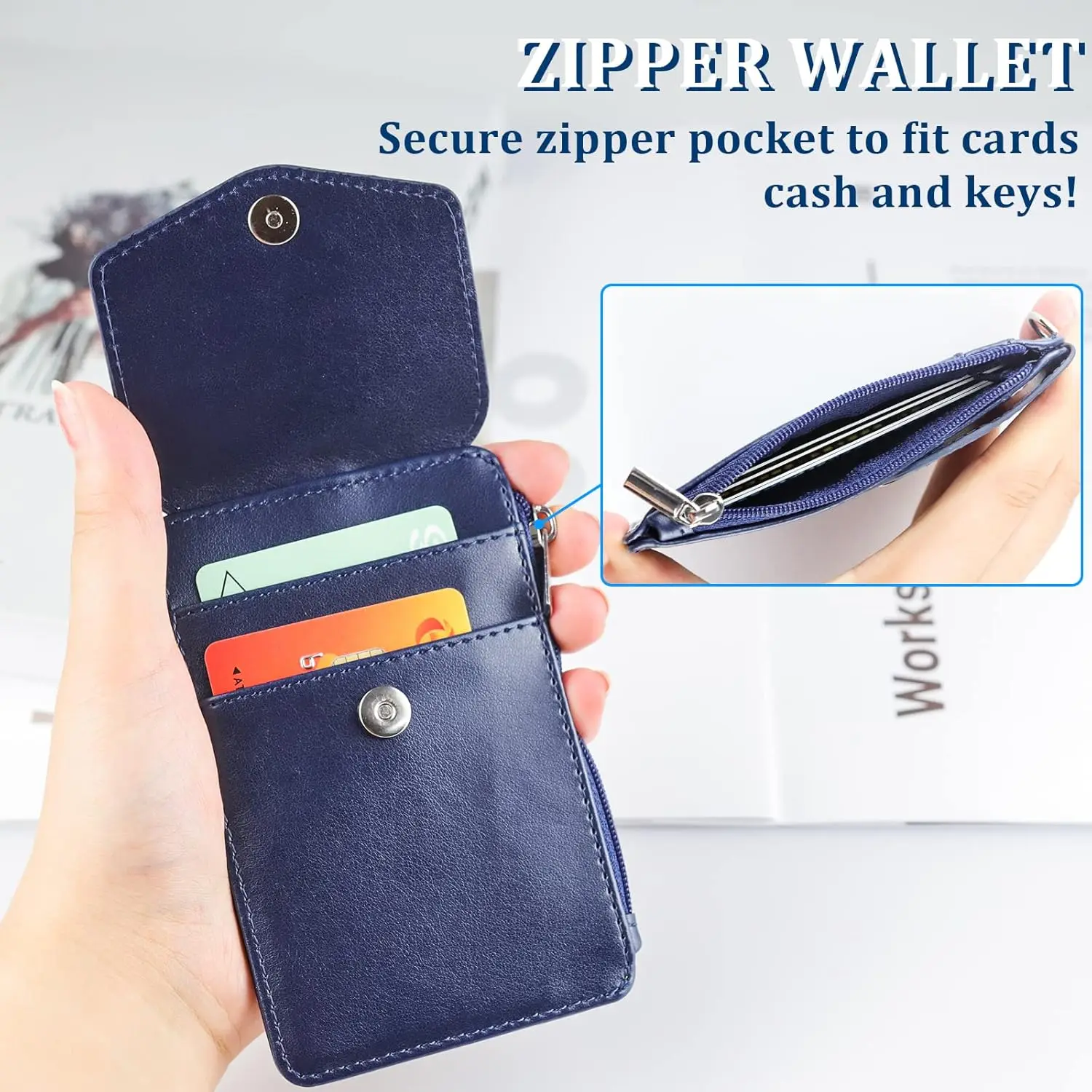 Leather Badge Holder with Lanyard and Retractable Badge Reel, 4 Card Slots ID Card Holder with 1 Zipper Pocket for Office School