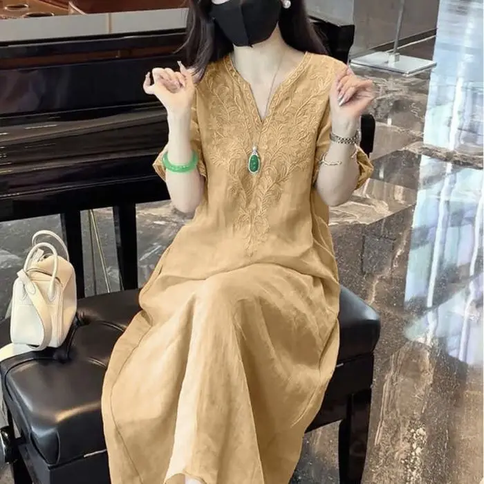 Women's Summer Retro V-Neck Dress Office Lady Fashion New Arrival Trendy Comfortable
