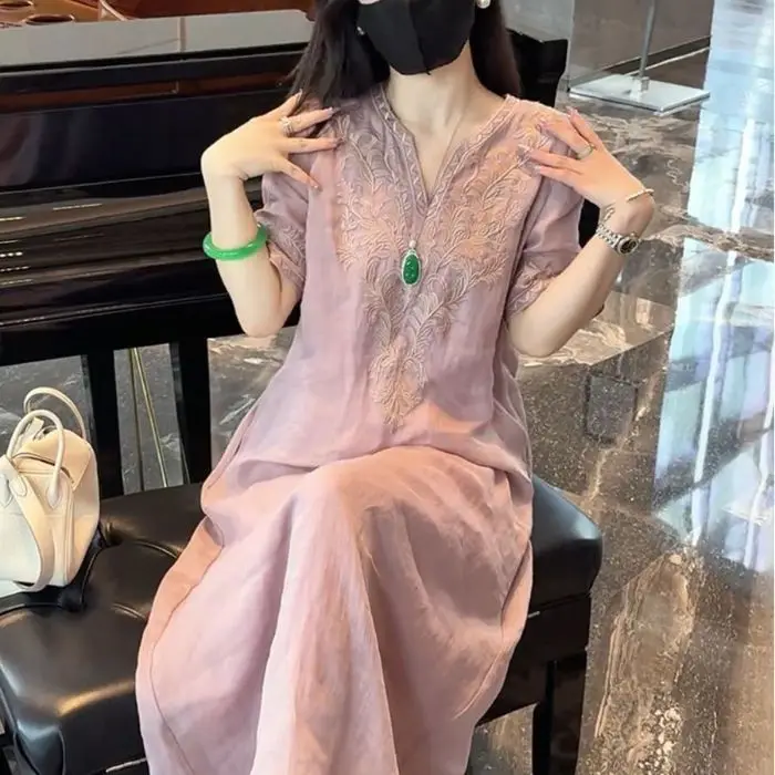 Women's Summer Retro V-Neck Dress Office Lady Fashion New Arrival Trendy Comfortable