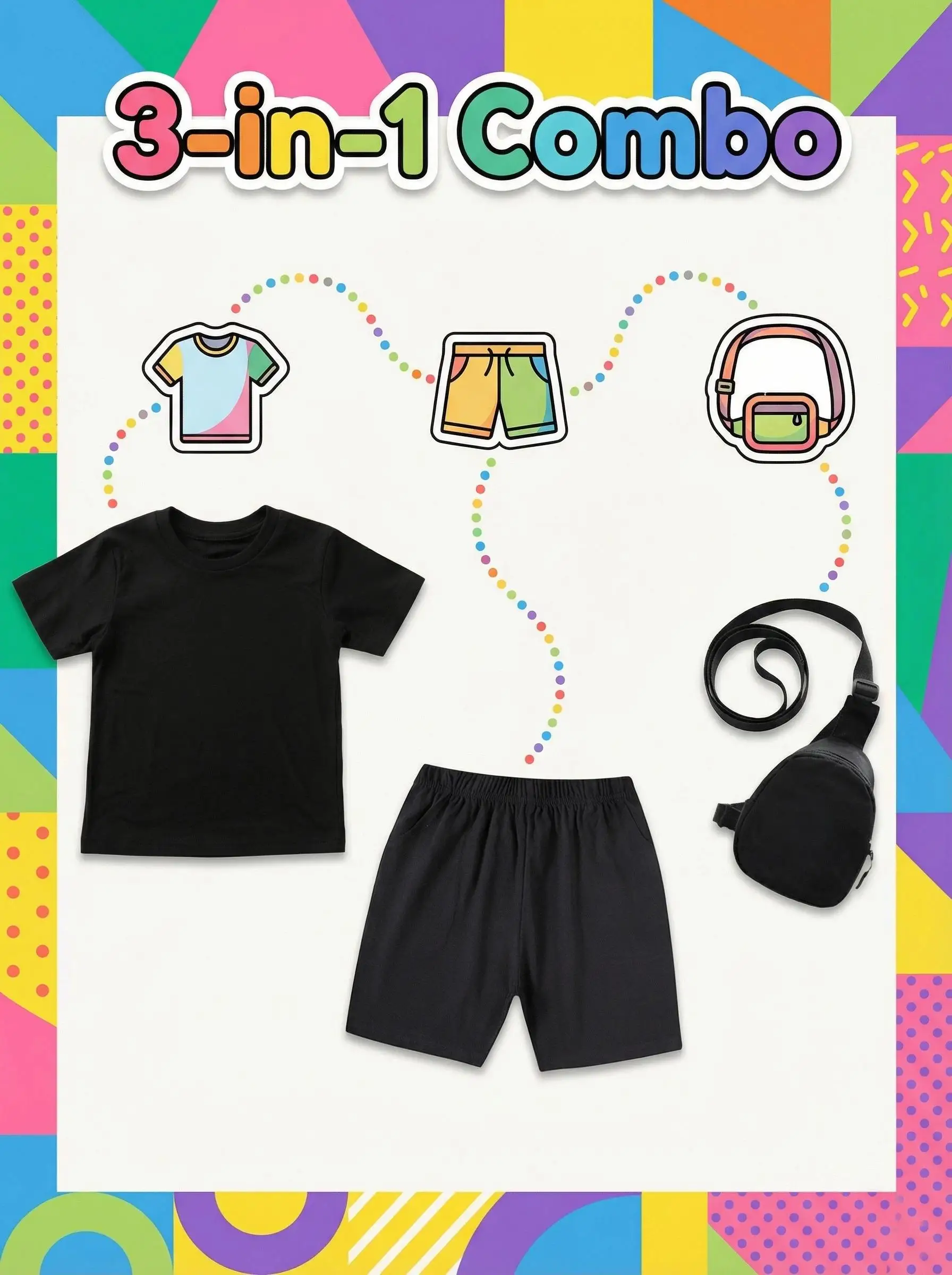 Full Metal Alchemist Alphonse Anime Print Cotton Kids Outfit Boys Girls T Shirt Shorts Mini Chest Bag 3Pcs Set