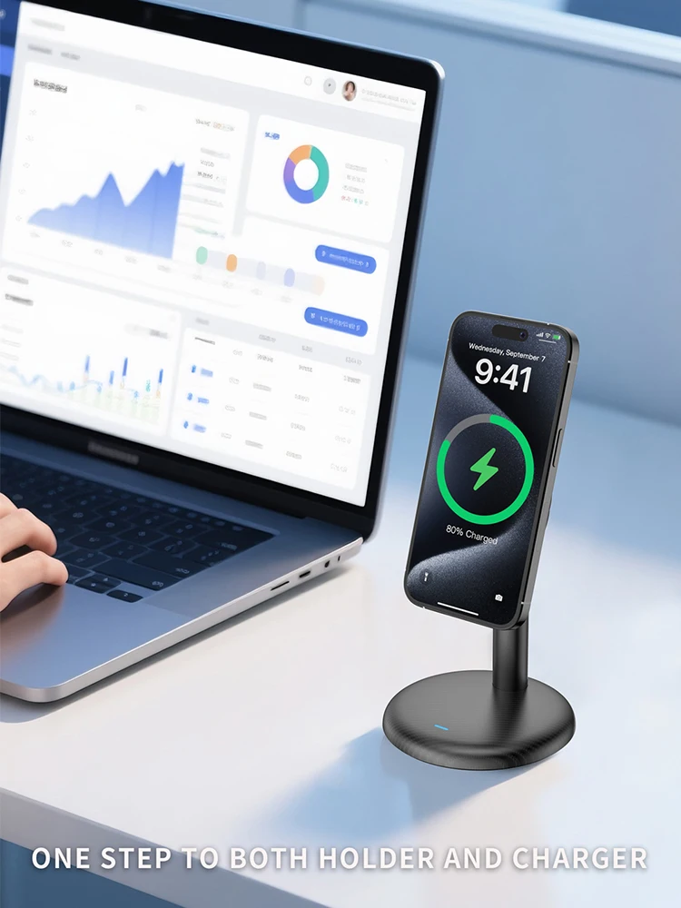 Newest Product in 2026 Desktop Wireless Charger Stand for iphone Samsung Office Home Travel Magnetic Wireless Charger Holder