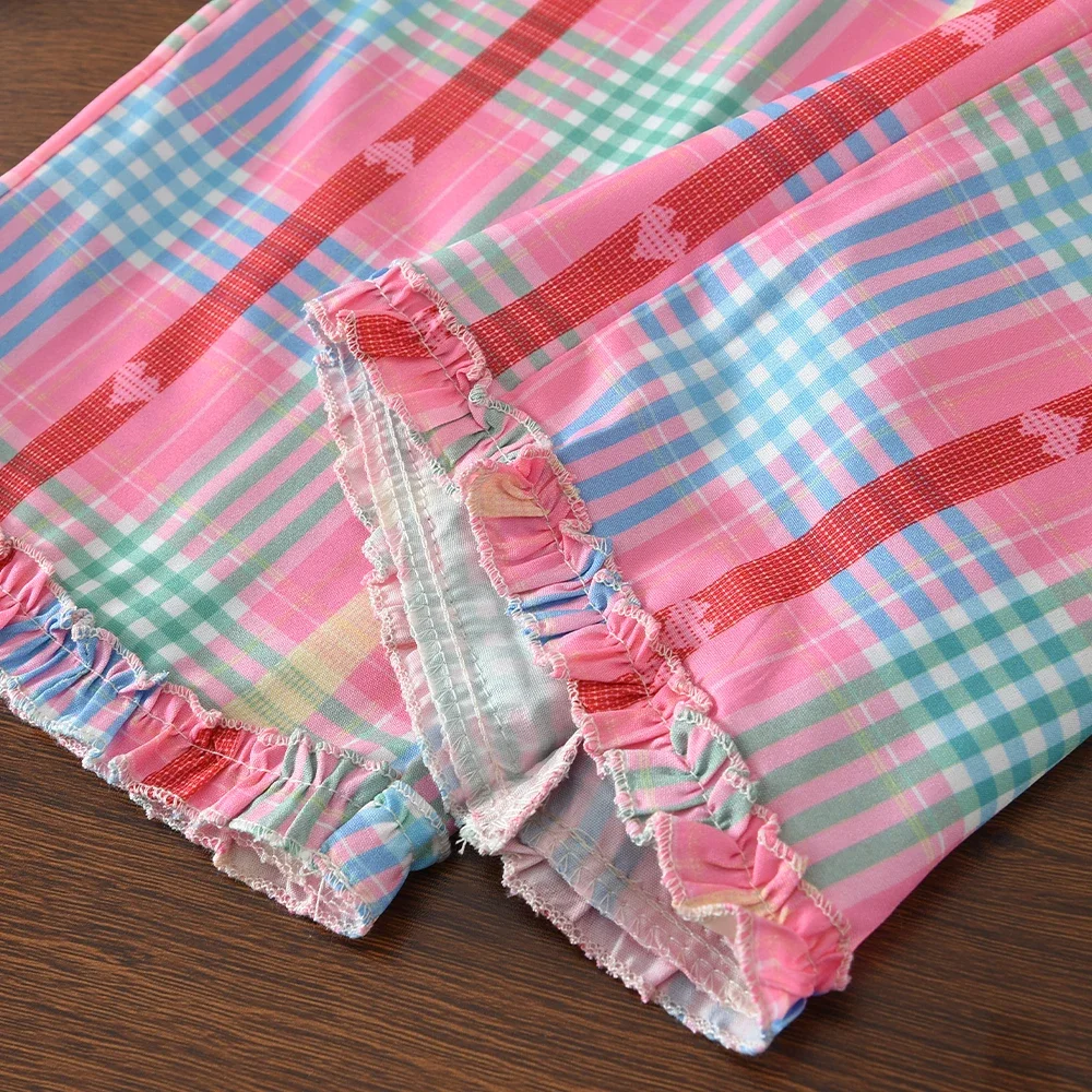 Colorful Cute Checkered Set Summer New Style Girls Aged 3-10 Wear Street Style Korean Edition Fashion Casual Children's Clothing