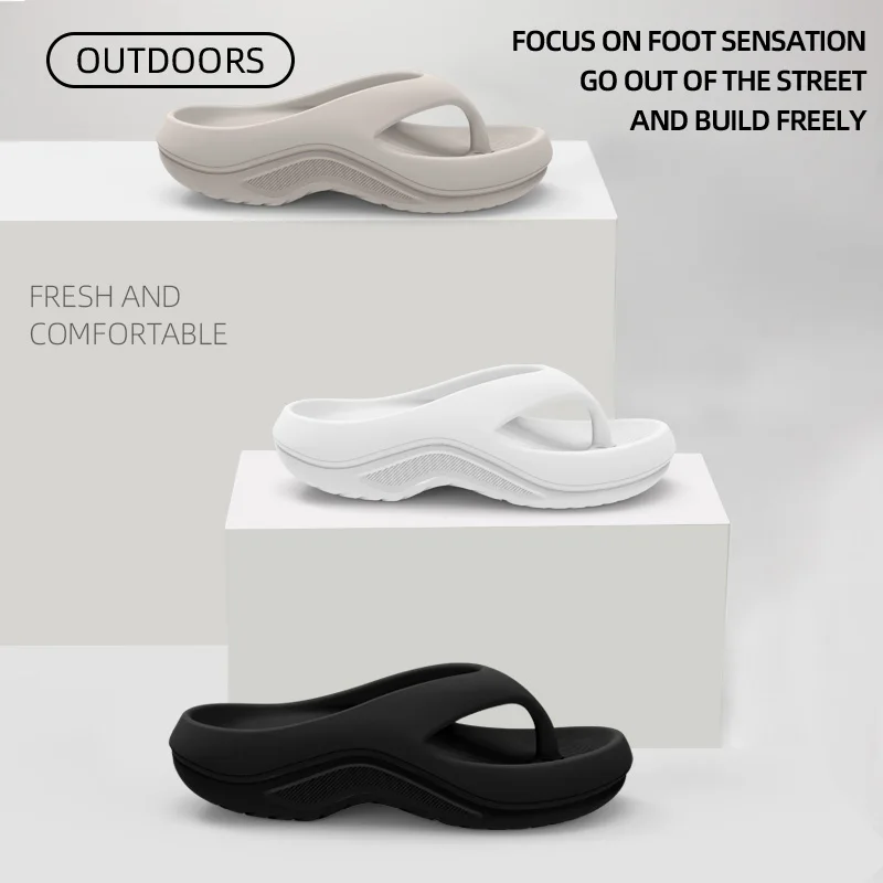 Women's EVA Thick-Heeled Sandals Anti-Slip Odor-Resistant Outdoor Wearable Flip Flops Comfortable Summer Slippers