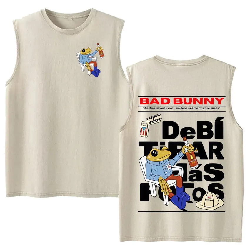 Vintage Washed Fashion Vest Bad Bunny Trendy Graphics Letters Print Mens Clothes Streetwear Harajuku Oversized Casual Tank Tops