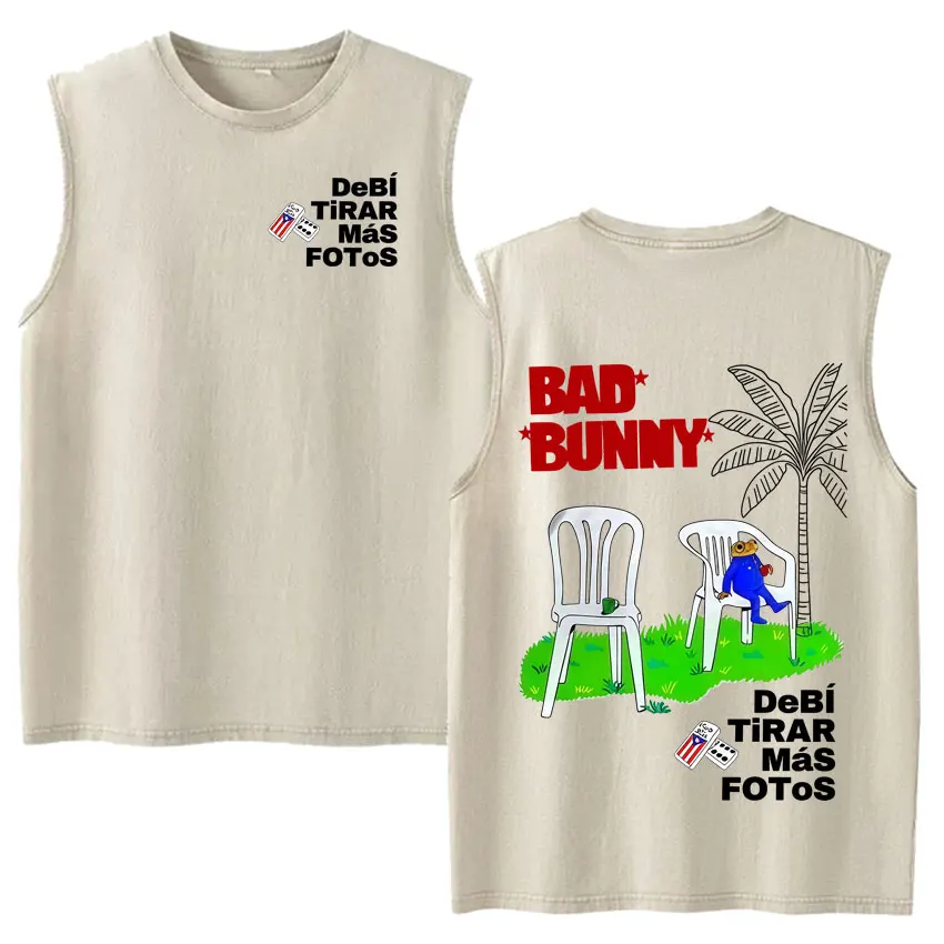 Vintage Washed Fashion Vest Bad Bunny Trendy Graphics Letters Print Mens Clothes Streetwear Harajuku Oversized Casual Tank Tops