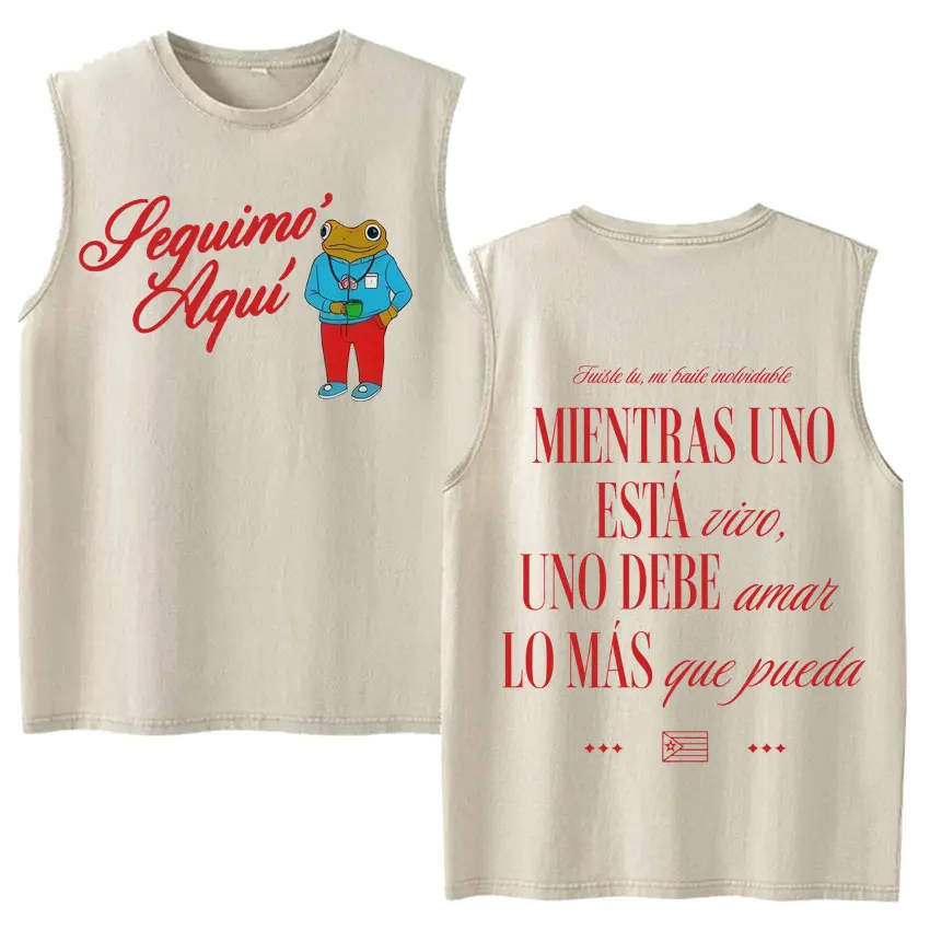 Vintage Washed Fashion Vest Bad Bunny Trendy Graphics Letters Print Mens Clothes Streetwear Harajuku Oversized Casual Tank Tops