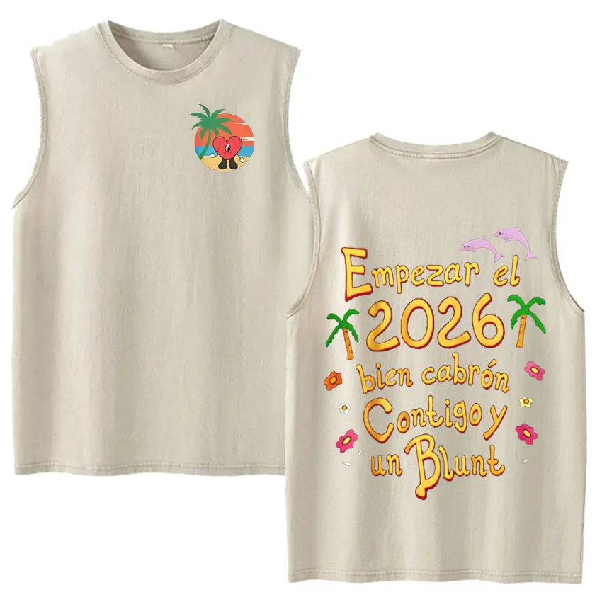 Vintage Washed Fashion Vest Bad Bunny Trendy Graphics Letters Print Mens Clothes Streetwear Harajuku Oversized Casual Tank Tops