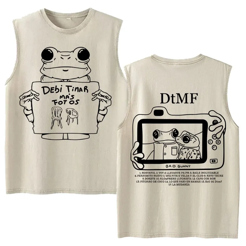 Vintage Washed Fashion Vest Bad Bunny Trendy Graphics Letters Print Mens Clothes Streetwear Harajuku Oversized Casual Tank Tops