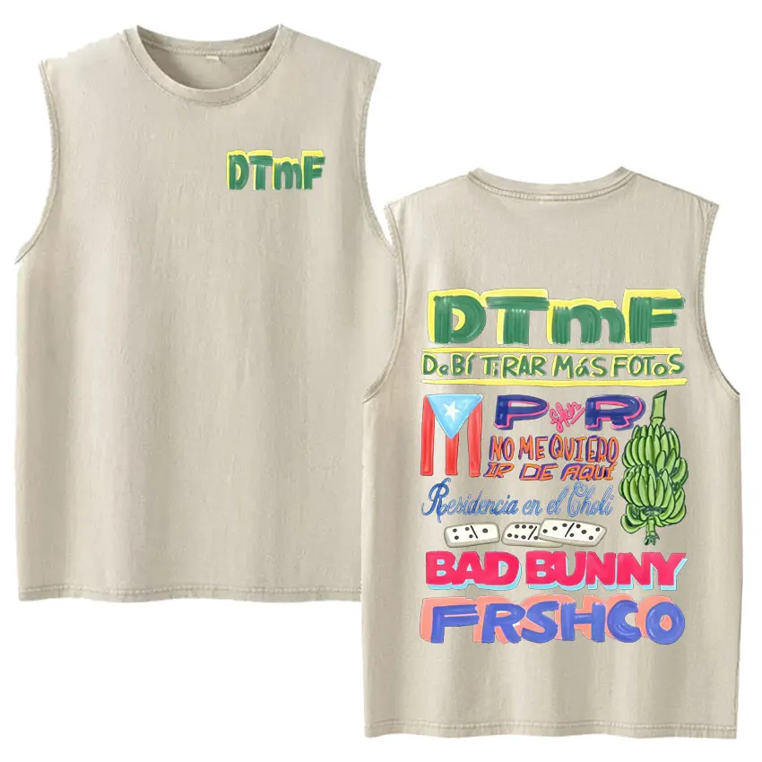 Vintage Washed Fashion Vest Bad Bunny Trendy Graphics Letters Print Mens Clothes Streetwear Harajuku Oversized Casual Tank Tops