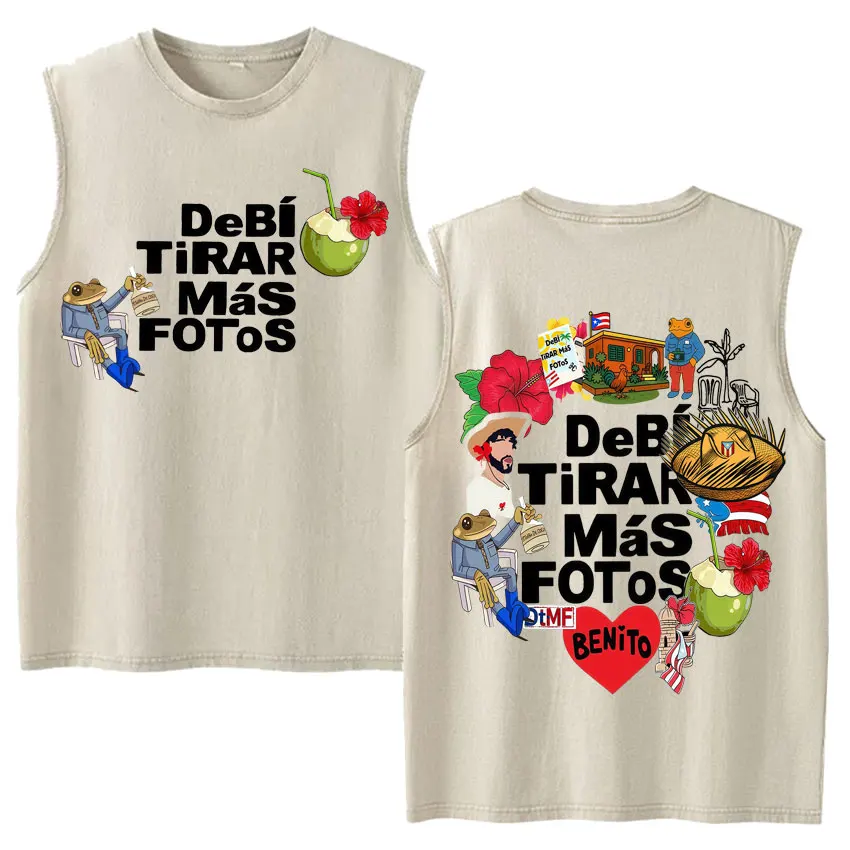 Vintage Washed Fashion Vest Bad Bunny Trendy Graphics Letters Print Mens Clothes Streetwear Harajuku Oversized Casual Tank Tops