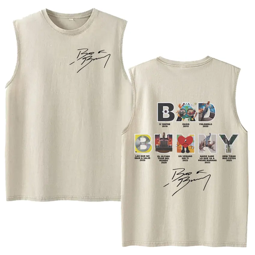 Vintage Washed Fashion Vest Bad Bunny Trendy Graphics Letters Print Mens Clothes Streetwear Harajuku Oversized Casual Tank Tops