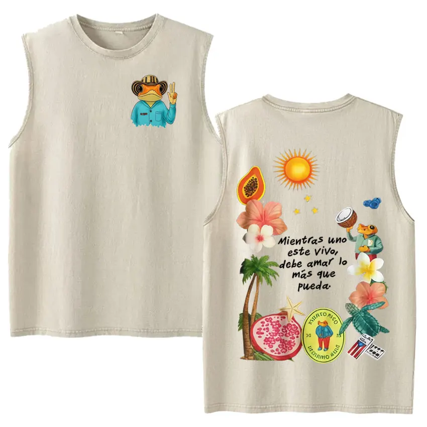 Vintage Washed Fashion Vest Bad Bunny Trendy Graphics Letters Print Mens Clothes Streetwear Harajuku Oversized Casual Tank Tops