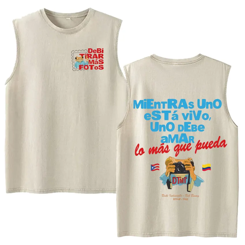 Vintage Washed Fashion Vest Bad Bunny Trendy Graphics Letters Print Mens Clothes Streetwear Harajuku Oversized Casual Tank Tops