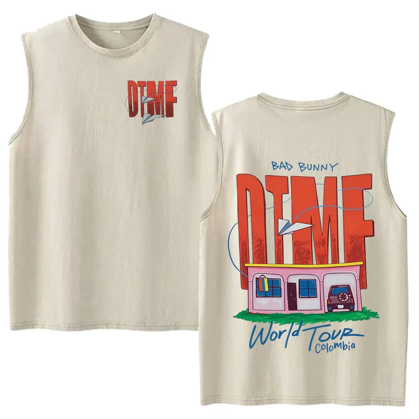 Vintage Washed Fashion Vest Bad Bunny Trendy Graphics Letters Print Mens Clothes Streetwear Harajuku Oversized Casual Tank Tops