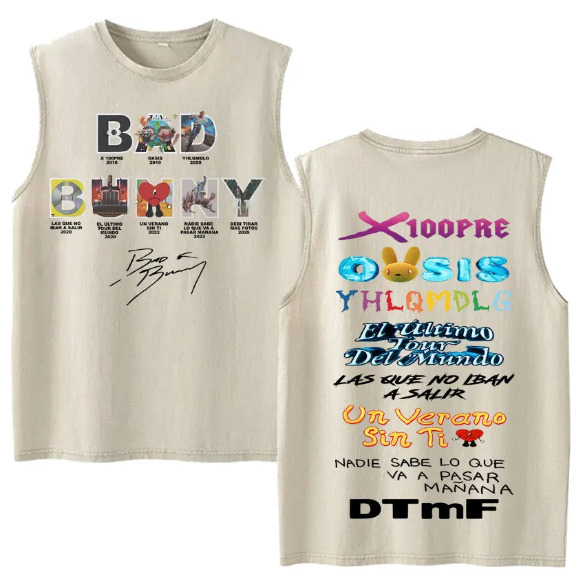 Vintage Washed Fashion Vest Bad Bunny Trendy Graphics Letters Print Mens Clothes Streetwear Harajuku Oversized Casual Tank Tops