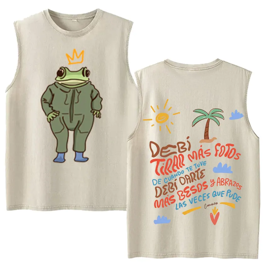 Vintage Washed Fashion Vest Bad Bunny Trendy Graphics Letters Print Mens Clothes Streetwear Harajuku Oversized Casual Tank Tops