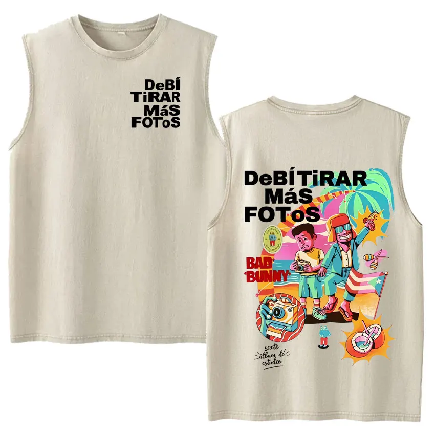 Vintage Washed Fashion Vest Bad Bunny Trendy Graphics Letters Print Mens Clothes Streetwear Harajuku Oversized Casual Tank Tops