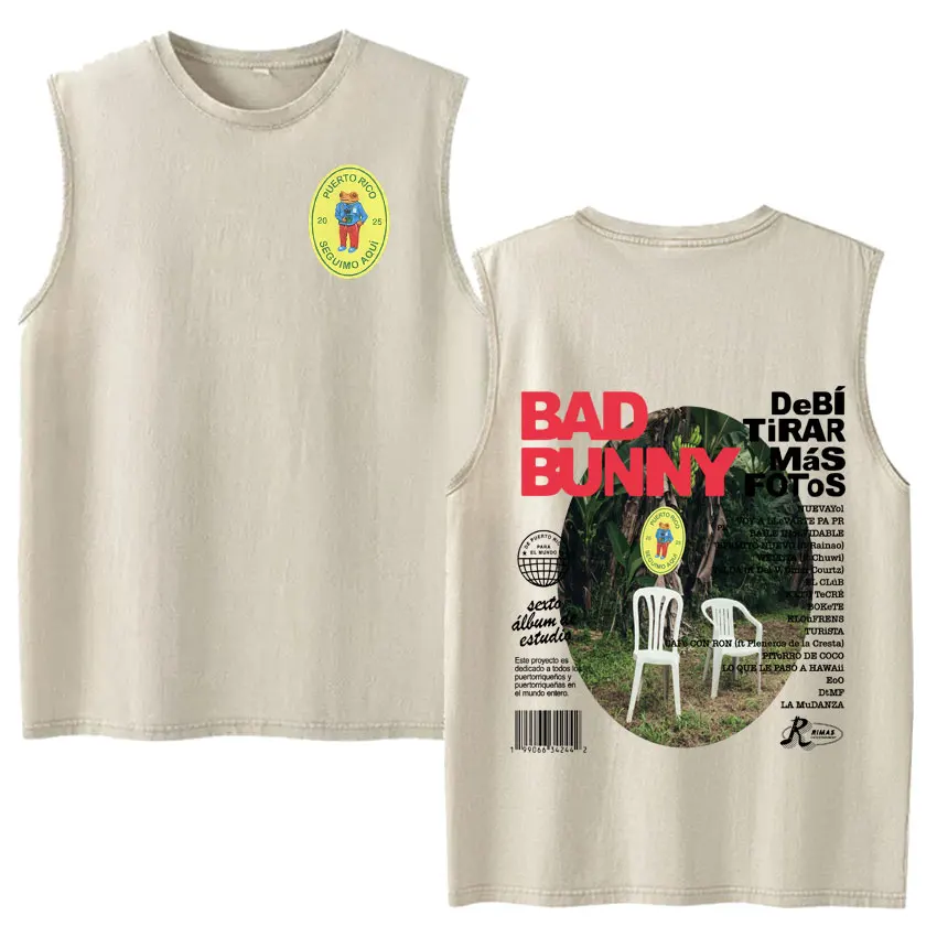 Vintage Washed Fashion Vest Bad Bunny Trendy Graphics Letters Print Mens Clothes Streetwear Harajuku Oversized Casual Tank Tops