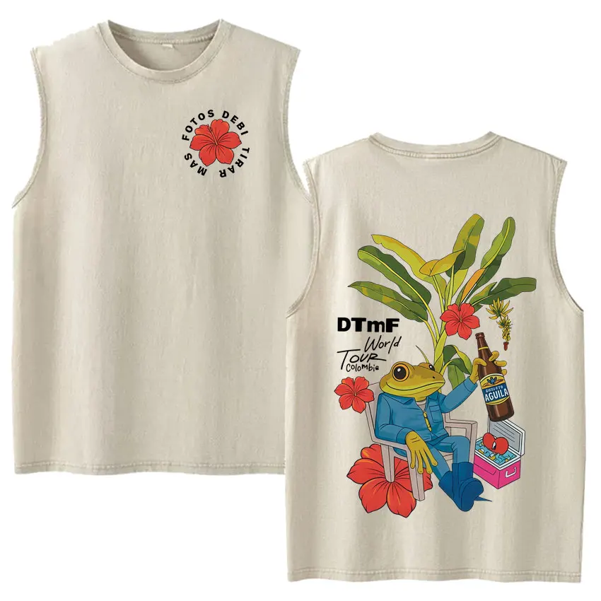 Vintage Washed Fashion Vest Bad Bunny Trendy Graphics Letters Print Mens Clothes Streetwear Harajuku Oversized Casual Tank Tops