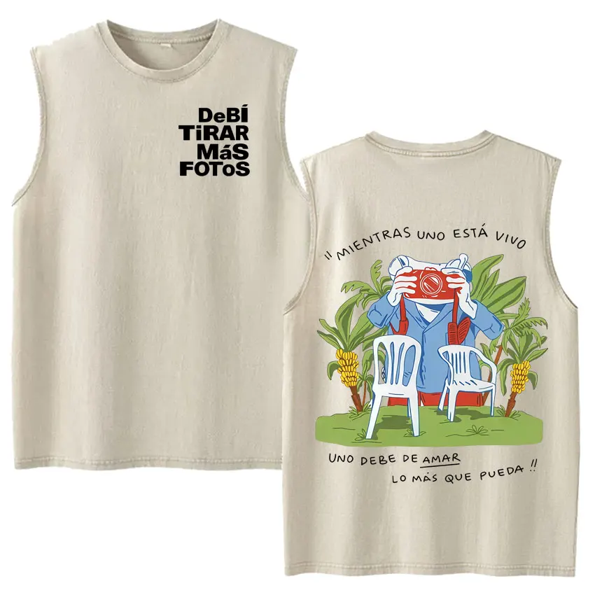 Vintage Washed Fashion Vest Bad Bunny Trendy Graphics Letters Print Mens Clothes Streetwear Harajuku Oversized Casual Tank Tops