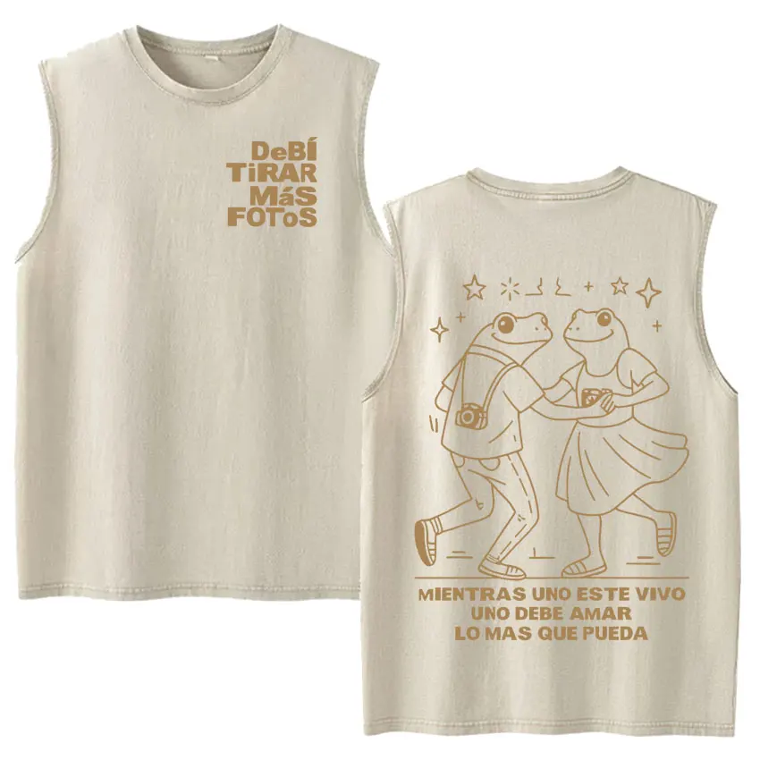 Vintage Washed Fashion Vest Bad Bunny Trendy Graphics Letters Print Mens Clothes Streetwear Harajuku Oversized Casual Tank Tops