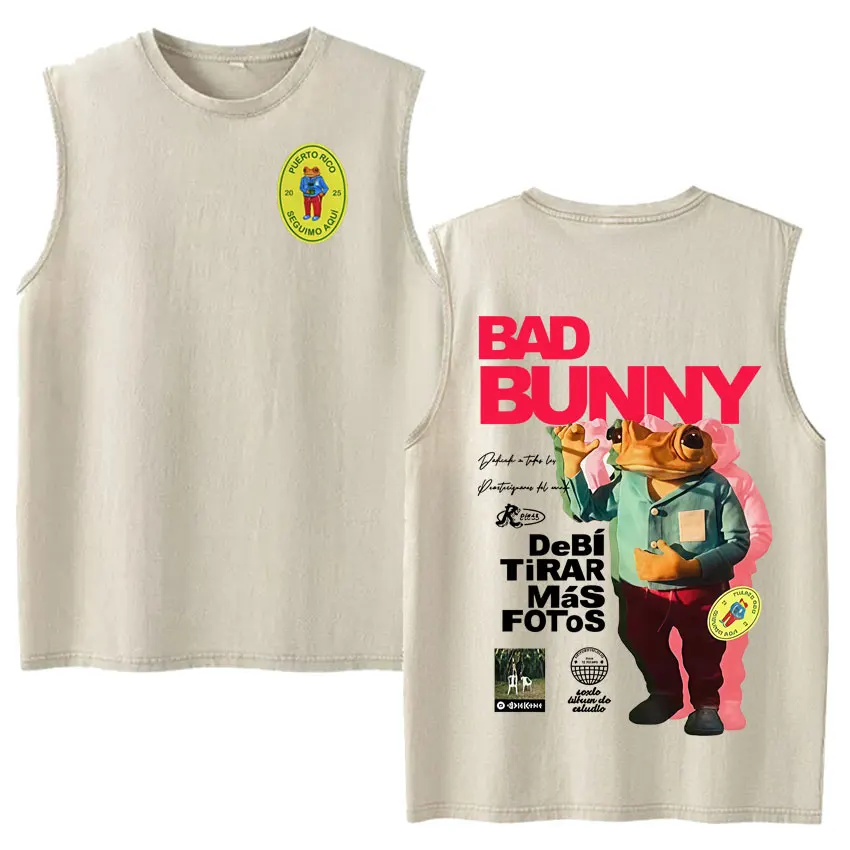 Vintage Washed Fashion Vest Bad Bunny Trendy Graphics Letters Print Mens Clothes Streetwear Harajuku Oversized Casual Tank Tops
