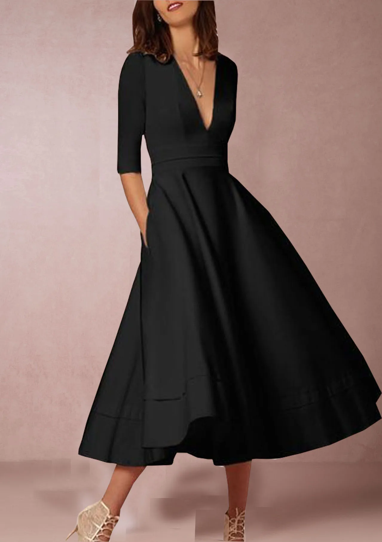 New Women Dress Long Fashion Vacation Party Dresses Short Sleeve V-neck Slit Solid High Quality Vestidos Femme 2024