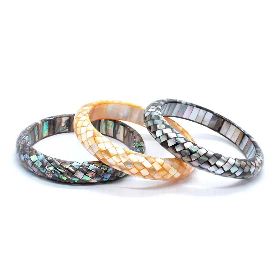 Charms Natural Abalone Shell Mosaic Bangles For Women Yellow Black Shell Joint Choice Bangle Bracelets Jewelry Girls Gifts