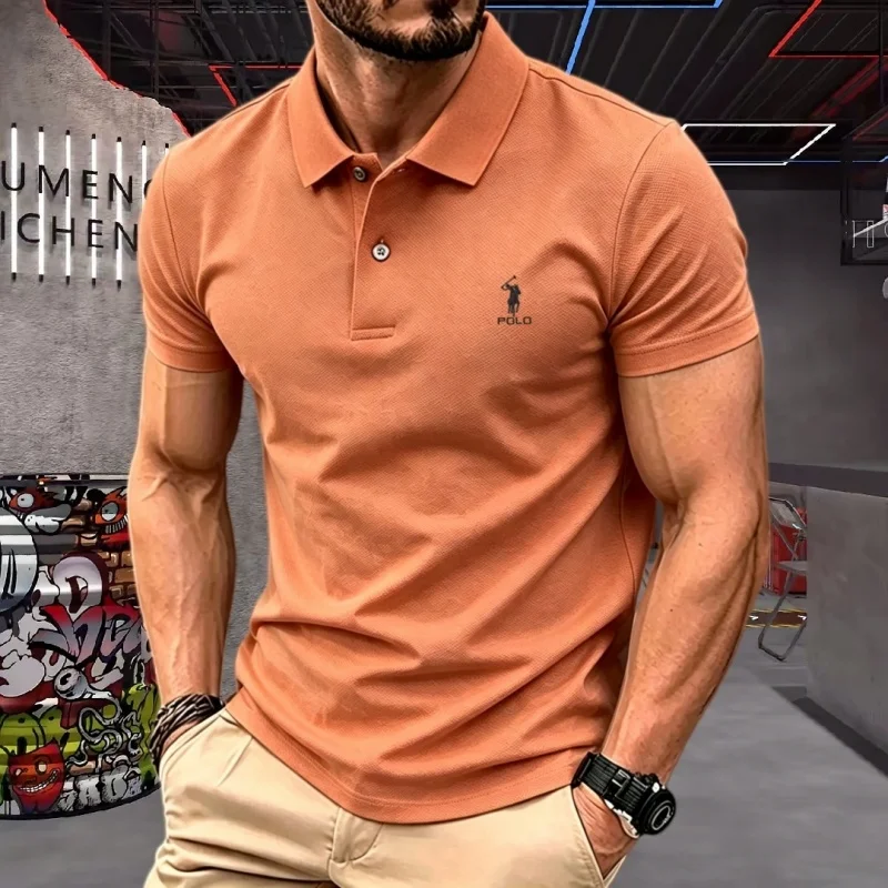 100% pure cotton high-end brand men's short sleeve polo shirt 2026summer luxury classic fashion golf top casual business T-shirt