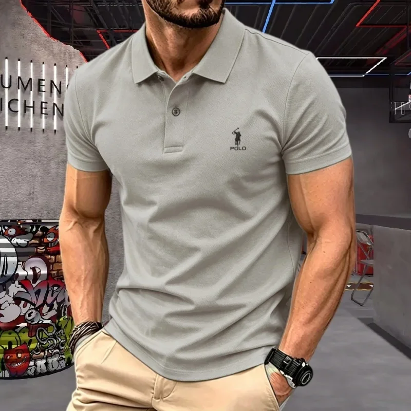 100% pure cotton high-end brand men's short sleeve polo shirt 2026summer luxury classic fashion golf top casual business T-shirt