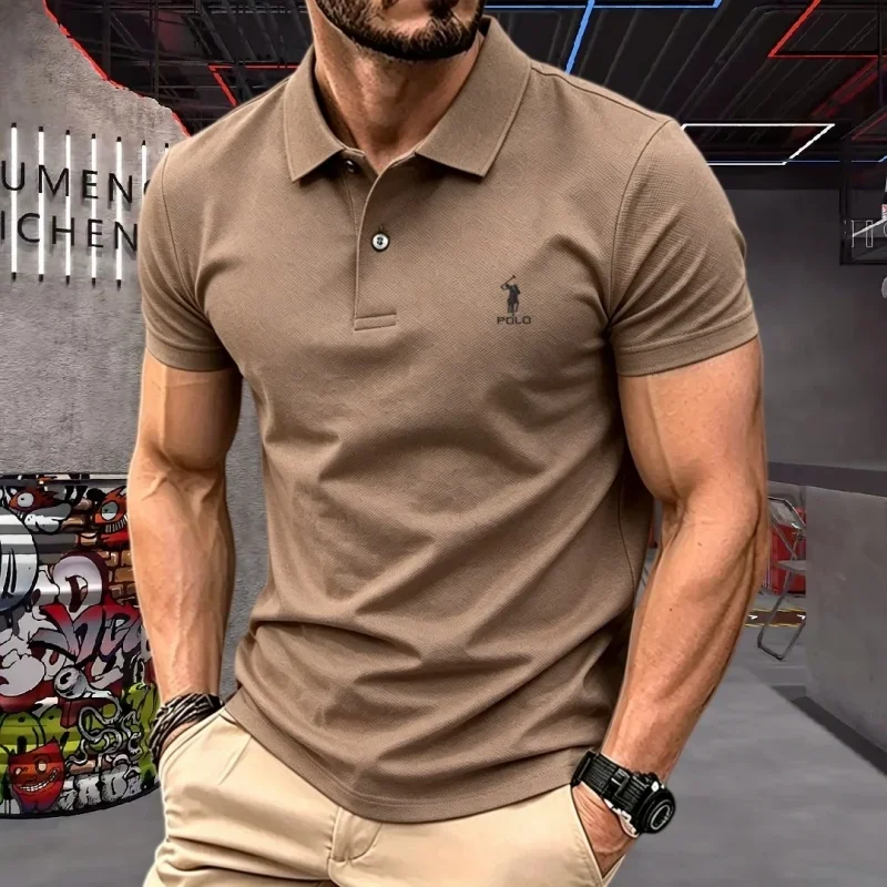 100% pure cotton high-end brand men's short sleeve polo shirt 2026summer luxury classic fashion golf top casual business T-shirt