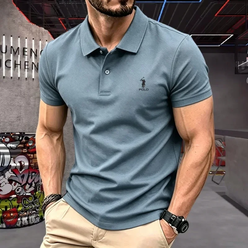 100% pure cotton high-end brand men's short sleeve polo shirt 2026summer luxury classic fashion golf top casual business T-shirt