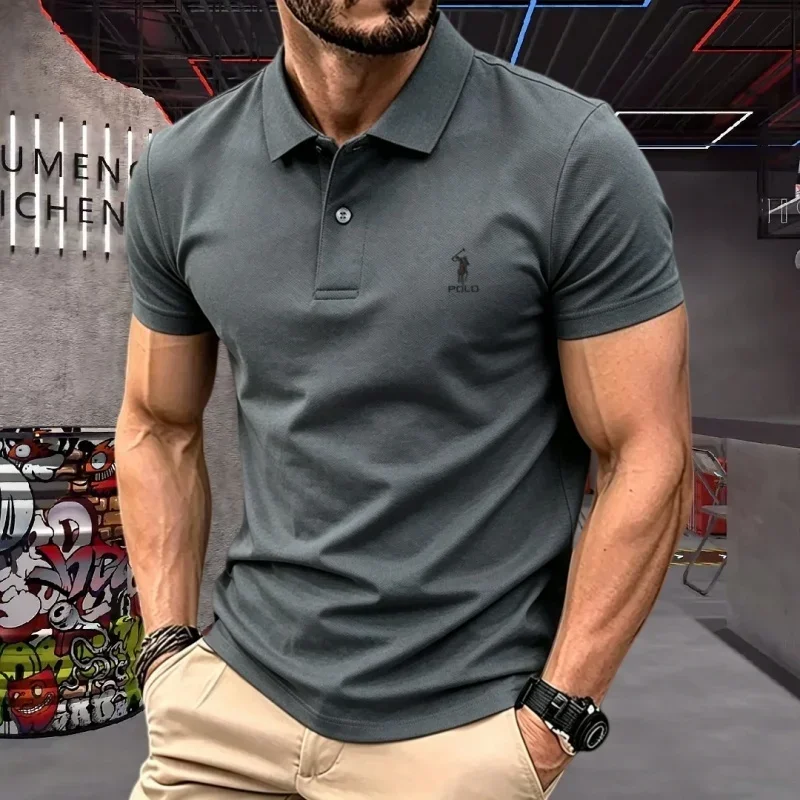 100% pure cotton high-end brand men's short sleeve polo shirt 2026summer luxury classic fashion golf top casual business T-shirt