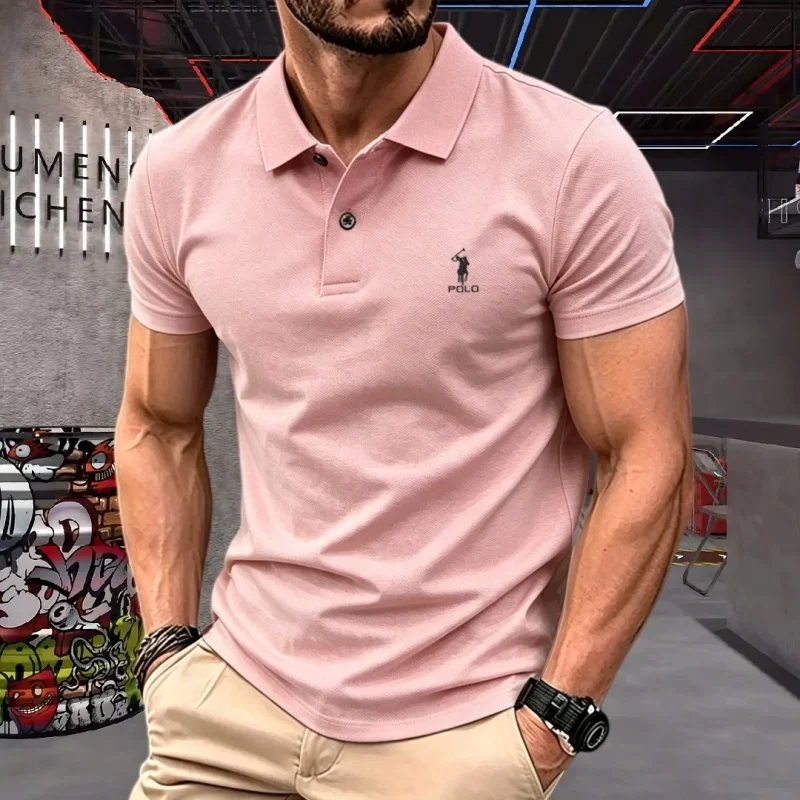 100% pure cotton high-end brand men's short sleeve polo shirt 2026summer luxury classic fashion golf top casual business T-shirt