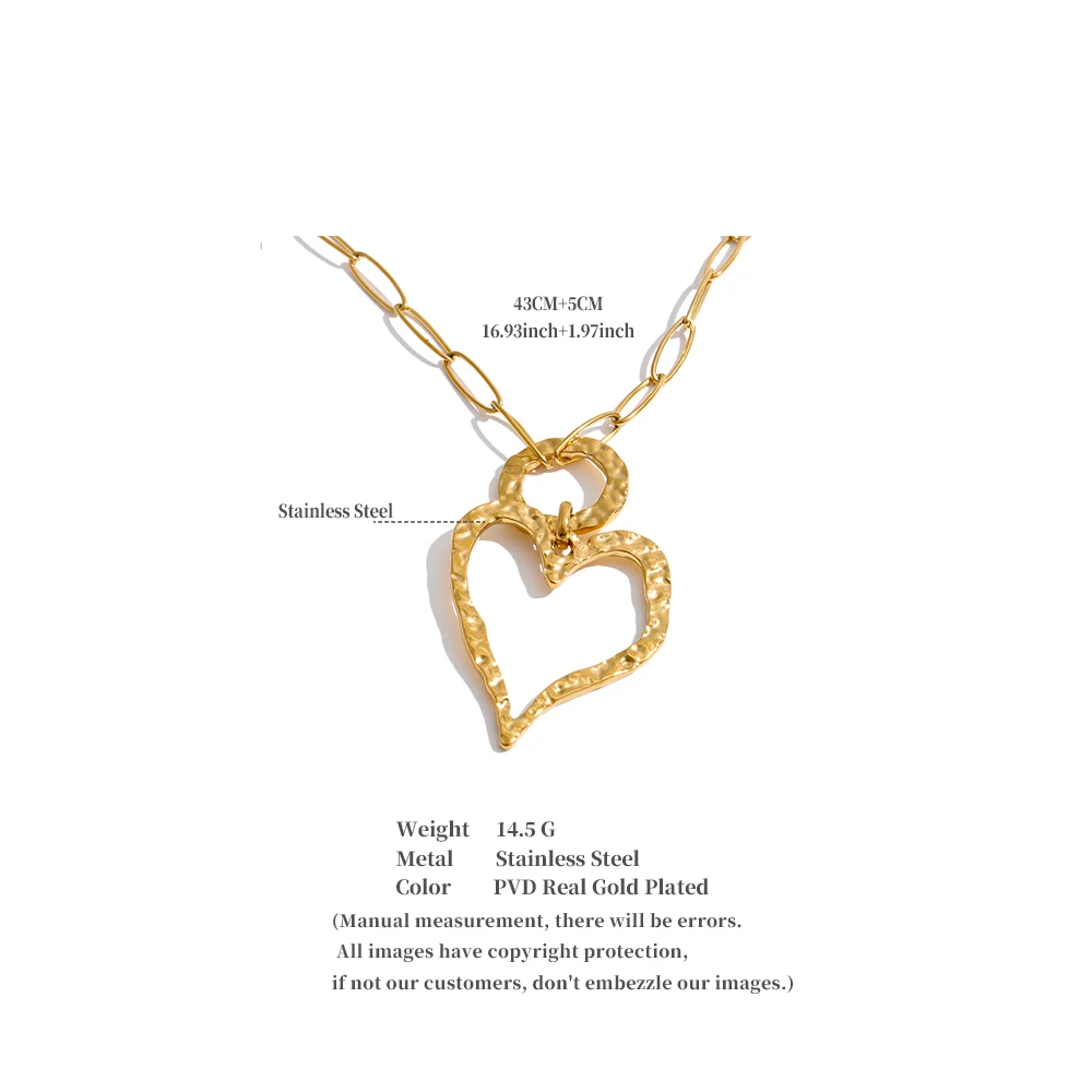 Yhpup Stainless Steel Hollow Heart Love Pendant Necklace 2026 Gold Color PVD Plated Charm Stylish Jewelry Textured Fashion Gift