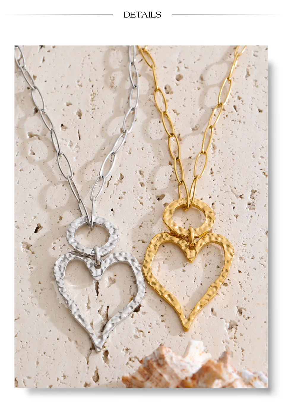 Yhpup Stainless Steel Hollow Heart Love Pendant Necklace 2026 Gold Color PVD Plated Charm Stylish Jewelry Textured Fashion Gift