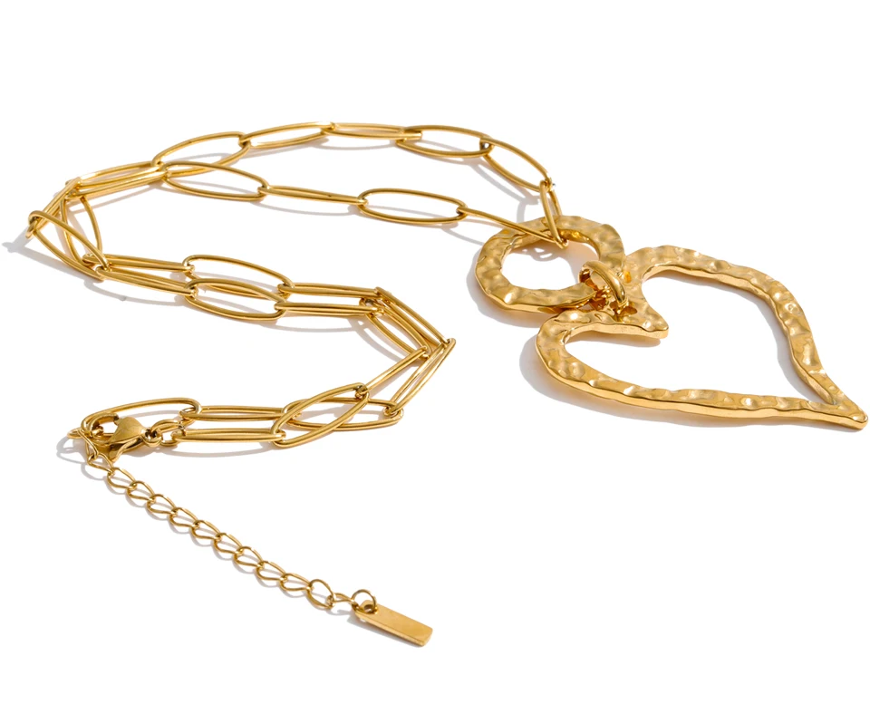 Yhpup Stainless Steel Hollow Heart Love Pendant Necklace 2026 Gold Color PVD Plated Charm Stylish Jewelry Textured Fashion Gift