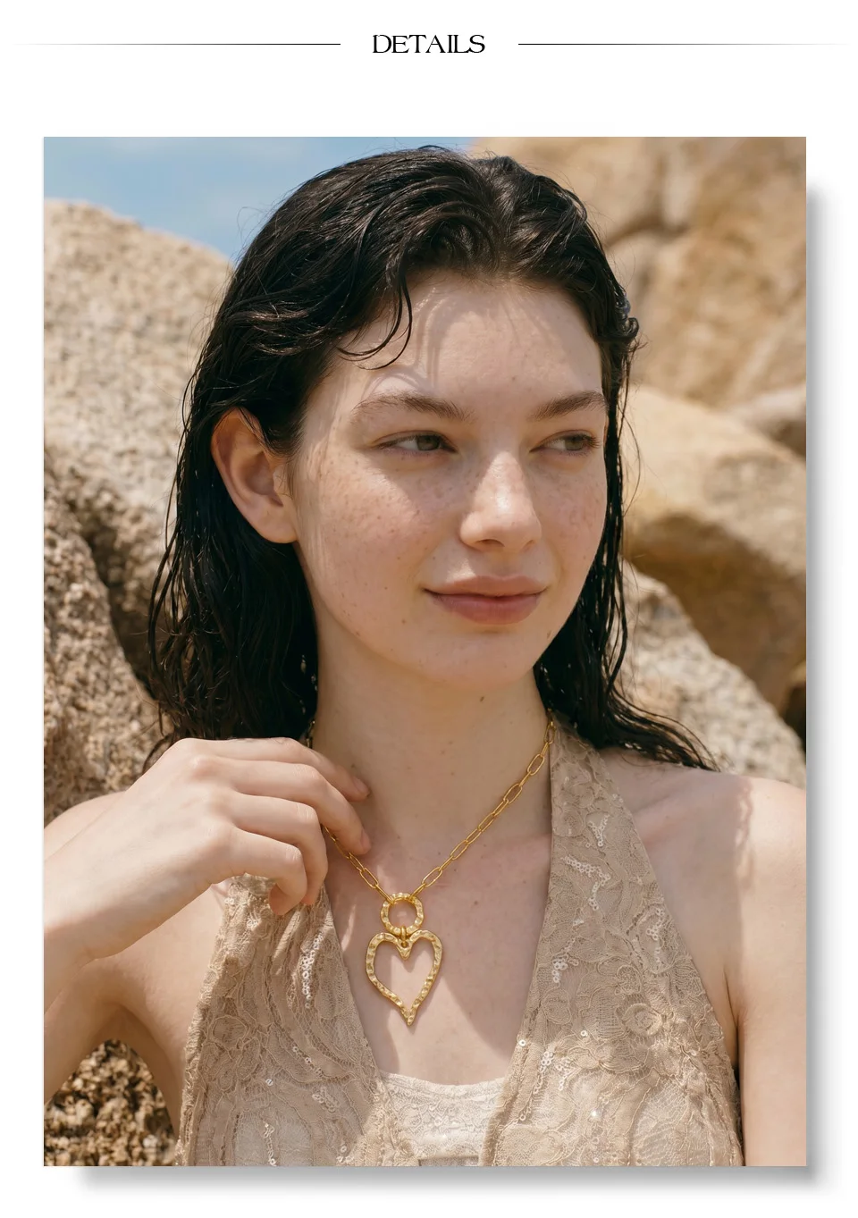 Yhpup Stainless Steel Hollow Heart Love Pendant Necklace 2026 Gold Color PVD Plated Charm Stylish Jewelry Textured Fashion Gift