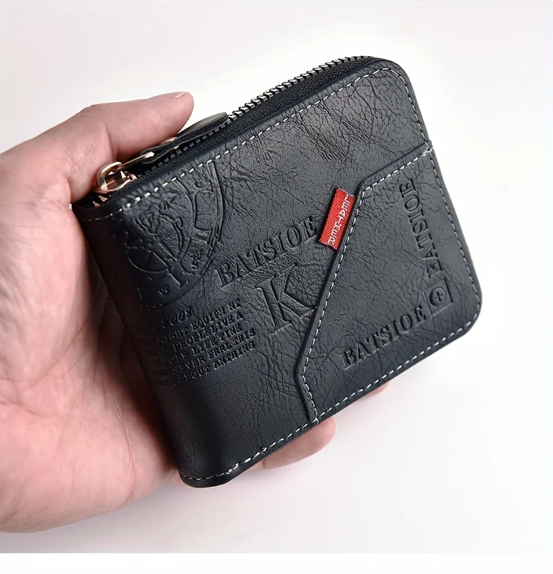 Men's PU Wax Oil Skin Wallet Short Male Card Holder Zipper Around Coin Purse Money Wallet