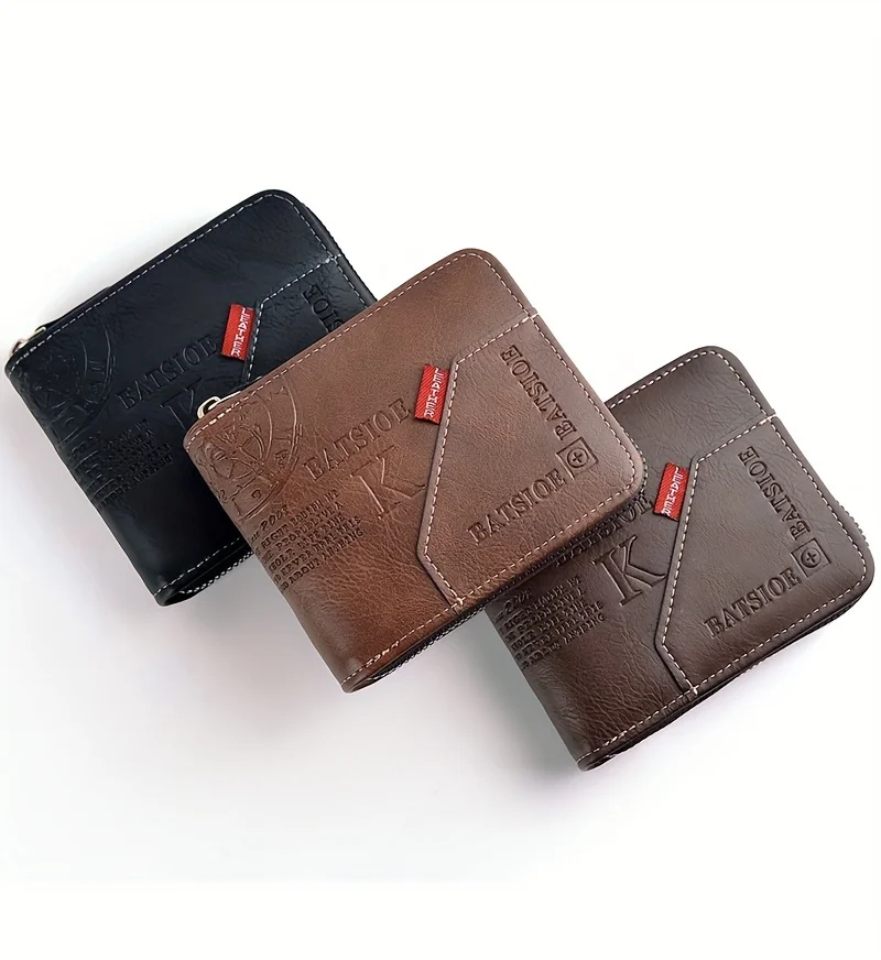 Men's PU Wax Oil Skin Wallet Short Male Card Holder Zipper Around Coin Purse Money Wallet