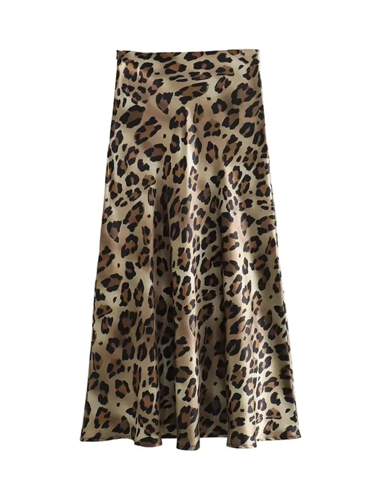 HH Women Summer 2026 Casual Loose Leopard Print Skirt Elegant Vintage Satin A-Line Flowy Long Skirt Party Beach Chic Skirts