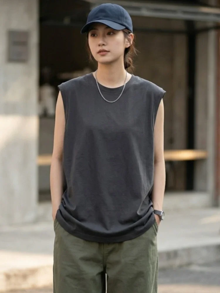 Solid Color Ribbed Cuff Women's Tank Top 2026 Summer Cotton O-Neck Sleeveless Vest Loose Casual Versatile Streetwear Camisole