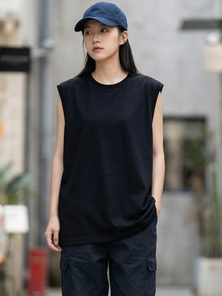 Solid Color Ribbed Cuff Women's Tank Top 2026 Summer Cotton O-Neck Sleeveless Vest Loose Casual Versatile Streetwear Camisole