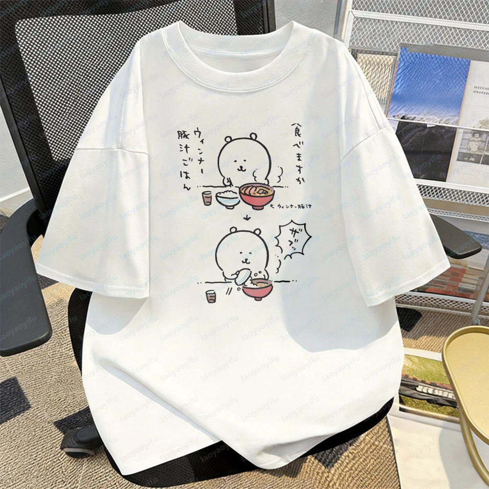 Joke Bear Ninja Cotton T-Shirt Kawaii Japanese Comics Graphic Tee Vintage Classic Summer Harajuku Casual Clothes for Women Men