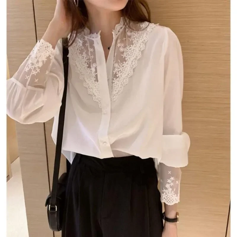 Long Sleeve Casual Shirt Women Shirts Spring Summer Fashion Female Solid Chiffon Blouse Tops Office Lady White Shirts