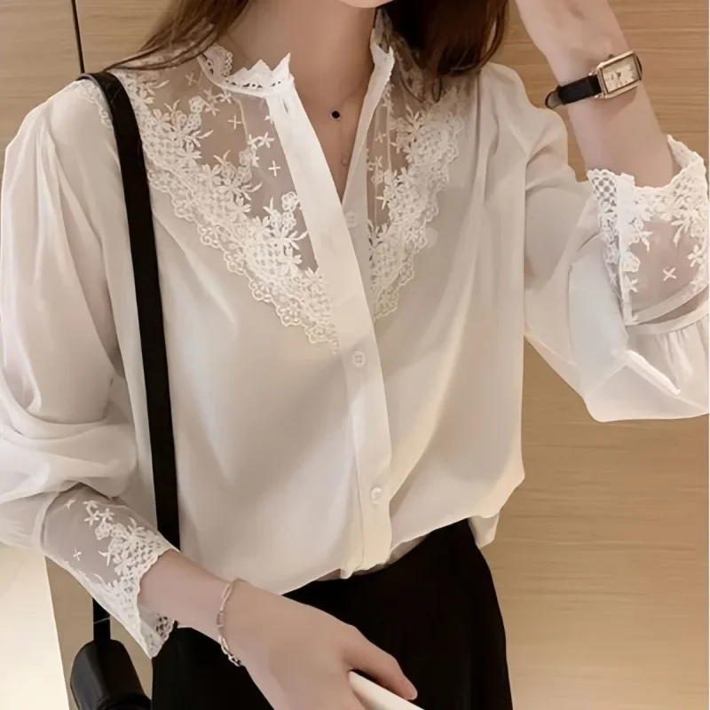 Long Sleeve Casual Shirt Women Shirts Spring Summer Fashion Female Solid Chiffon Blouse Tops Office Lady White Shirts